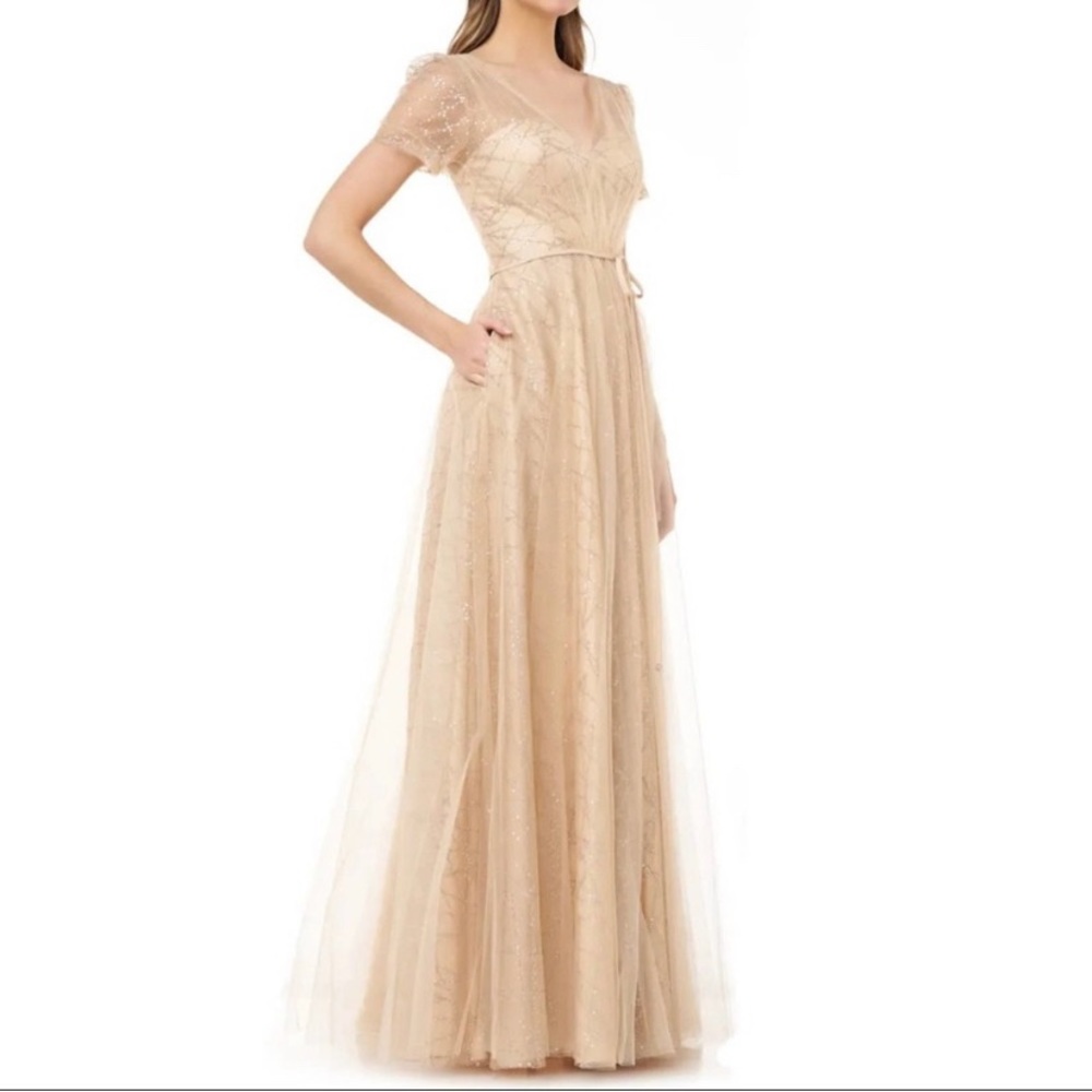 CARMEN MARC VALVO INFUSION BEIGE SEQUIN BALLGOWN FORMAL SIZE 8